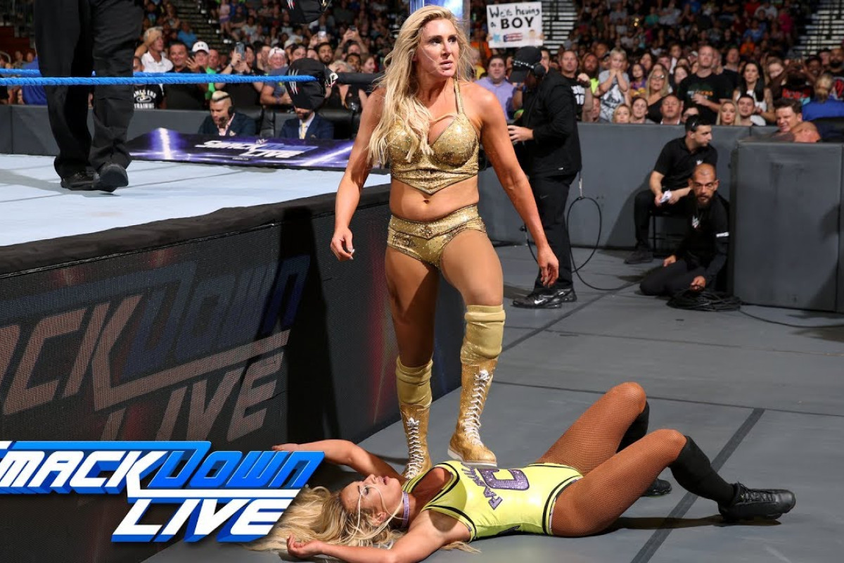 Stunning WWE Diva Charlotte flashes camel toe during fight in